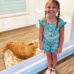 Wildflowers Teal and Red Kids One Piece